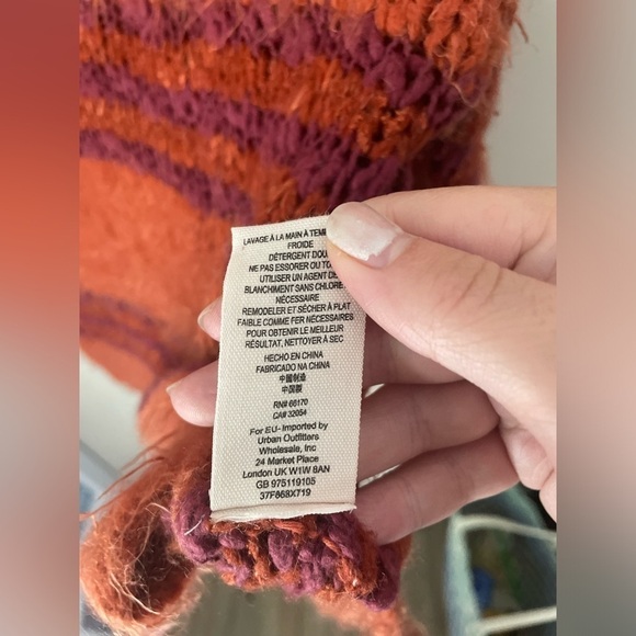 Free People Linus Fuzzy Orange Striped Pullover V Neck Sweater Size XS - Picture 5 of 9